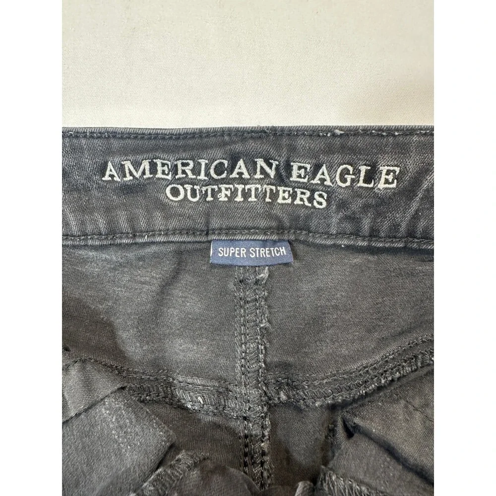 American Eagle Super Stretch Distressed Black Denim Shorts Womens Size 4 Frayed - Picture 6 of 14
